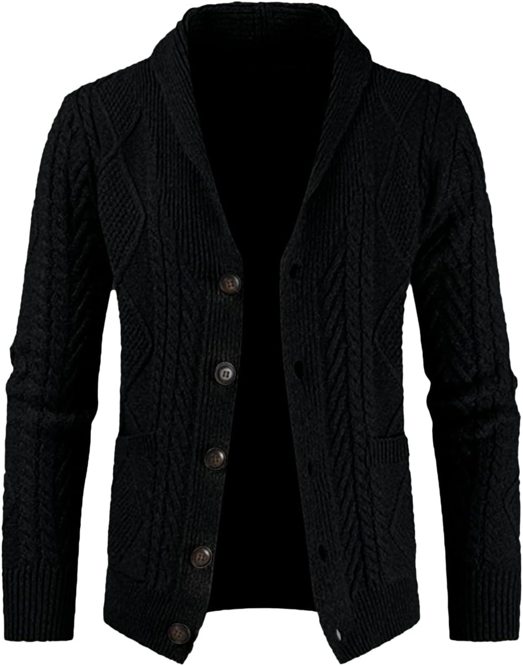 JMIERR Men’s Casual Wool Blend Cardigan Sweaters Long Sleeve Shawl Collar Buttons Down Cable Knit Sweater
