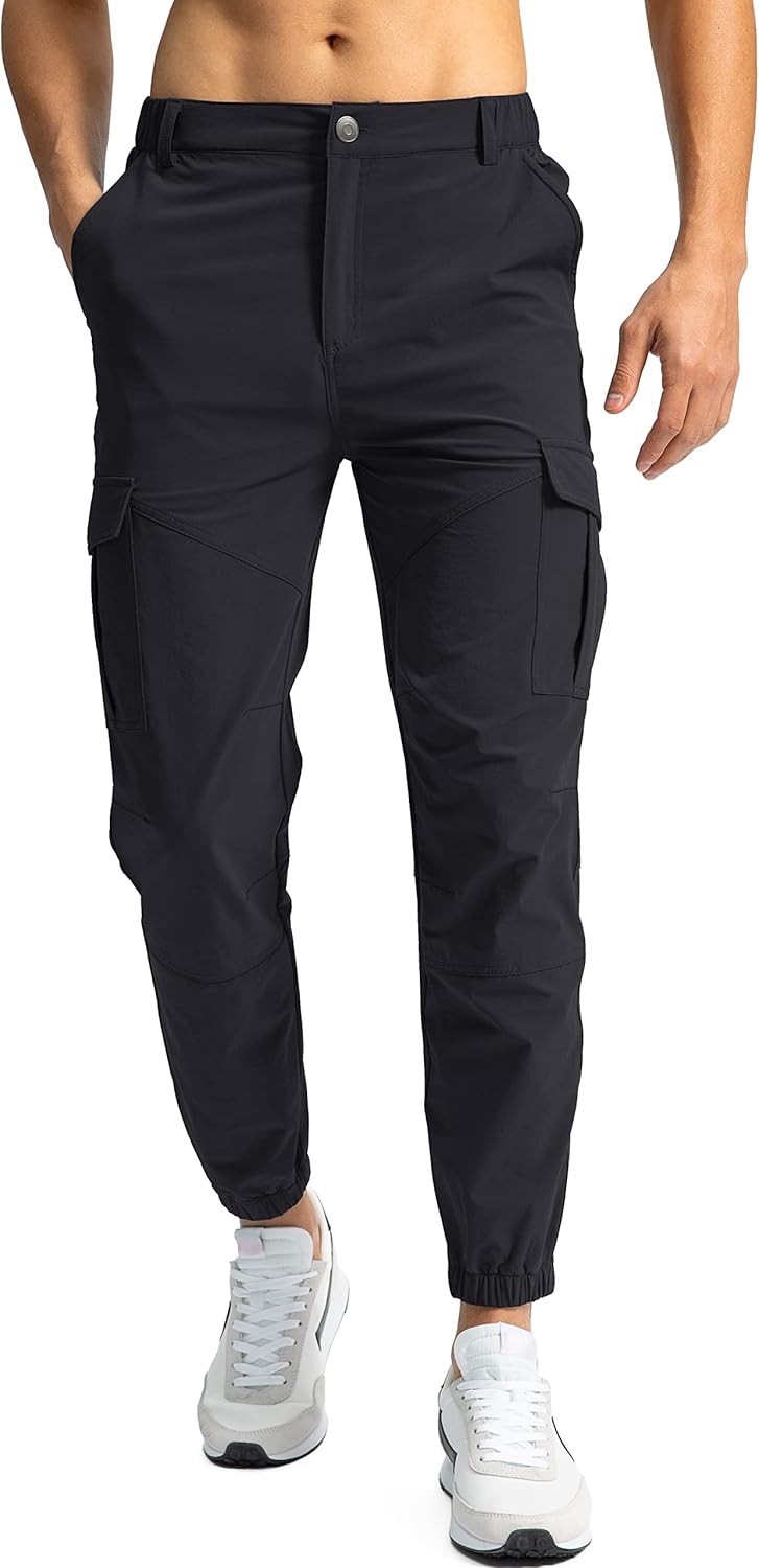 Pinkbomb Men’s Hiking Cargo Pants with 7 Pockets Slim Fit Stretch Joggers Golf Cargo Work Pants for Men