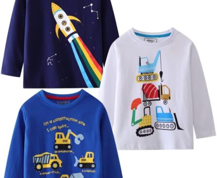 Toddler Boy Long Sleeve Shirts Kids Cotton Fall Top Crewneck Clothes 2-7 Years
