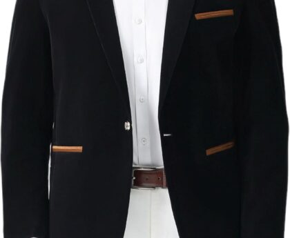 Mens Casual Corduroy Blazer Sport Coat Slim Fit One Button Notch Lapel Suit Jacket for Daily Wear, Work, Wedding & Party