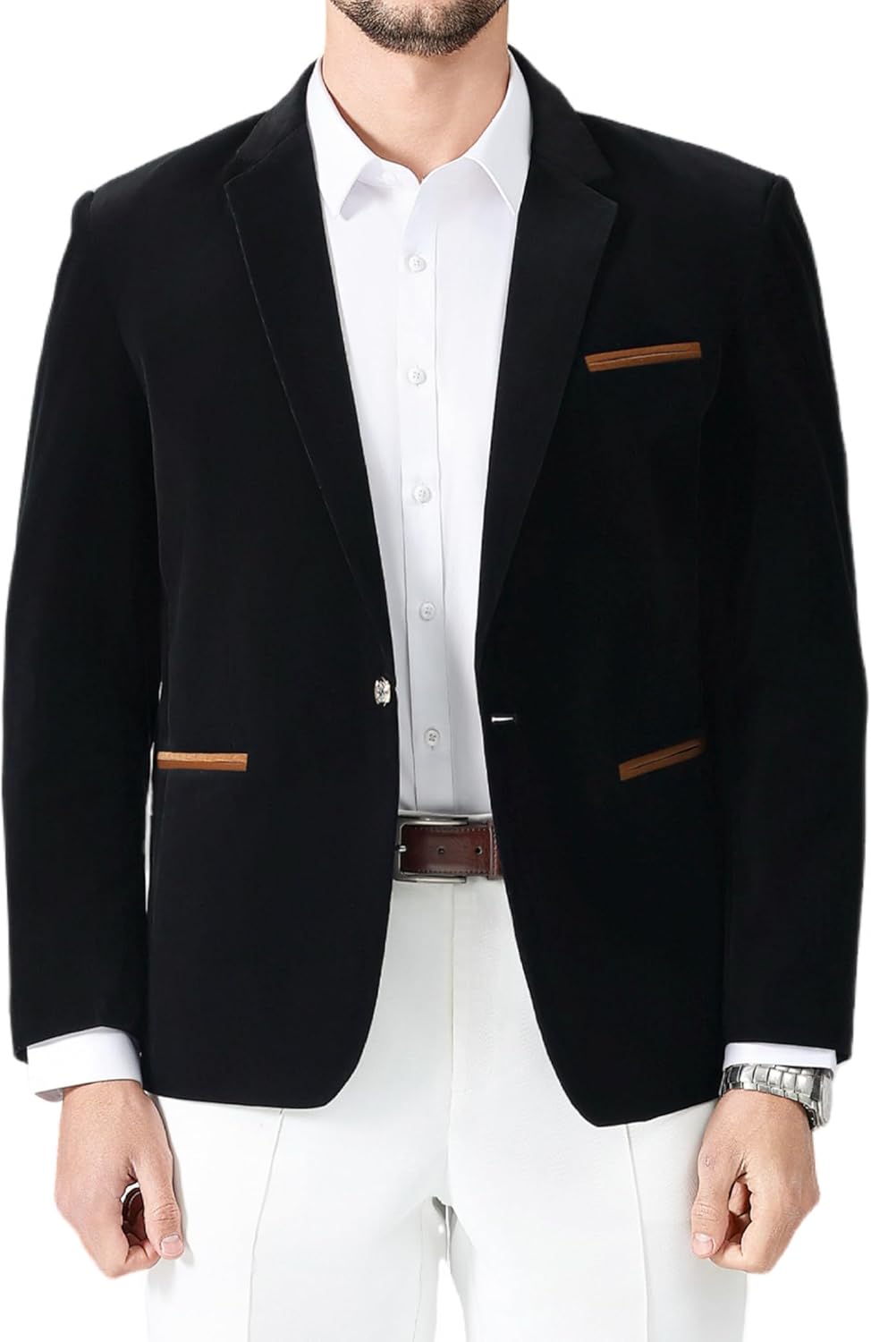 Mens Casual Corduroy Blazer Sport Coat Slim Fit One Button Notch Lapel Suit Jacket for Daily Wear, Work, Wedding & Party