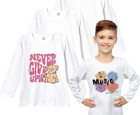 3 Pack Sublimation T-Shirt Blanks,Long Sleeve T Shirt for Kids/Toddler,Unisex Boys Girls Modal White Shirt for Christmas