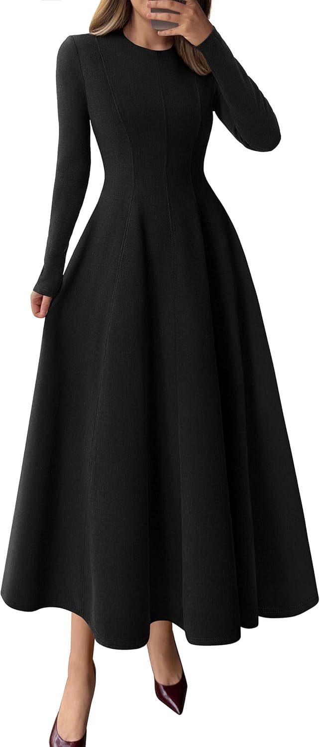 PRETTYGARDEN Cocktail Dresses for Women 2025 Elegant Classy Fall Long Sleeve Midi A Line Flowy Modest Winter Party Dress