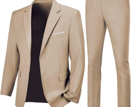 Mens Slim Fit 2 Piece Suit Two Button Notched Lapel Solid Suit Jacket Pants Set Tuxedo for Prom