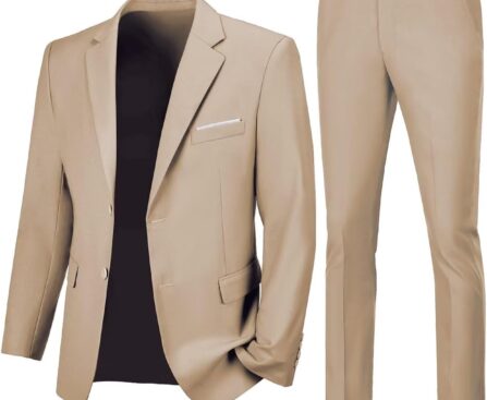 Mens Slim Fit 2 Piece Suit Two Button Notched Lapel Solid Suit Jacket Pants Set Tuxedo for Prom