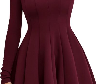 PRETTYGARDEN Fall Dresses for Women Elegant Classy 2025 Casual Long Sleeve Swing A Line Ruffle Short Homecoming Party Dress