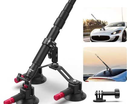 NEEWER Triple Suction Cup Car Mount Kit with 2in1 Extension Pole/Selfie Stick, Quick Release Outside Windshield Magic Arm Camera Mount with Action Camera Adapter Compatible with GoPro Insta360, CA065