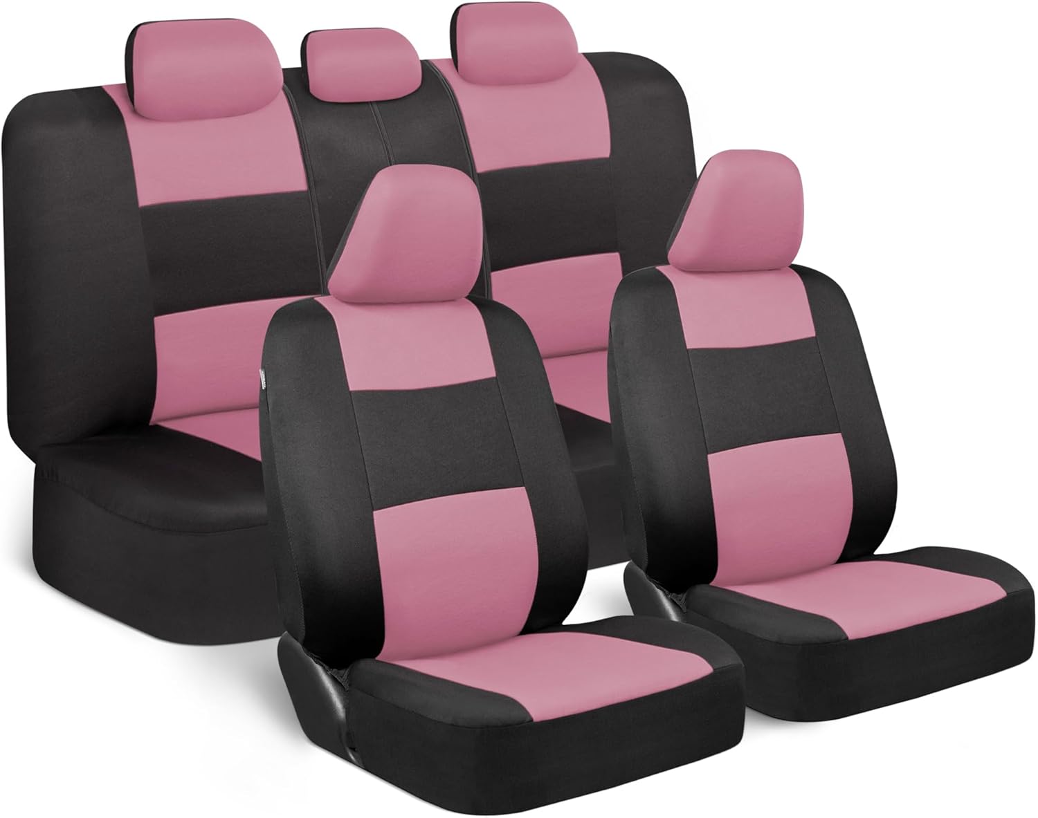 BDK PolyPro Car Seat Covers Full Set in Pink on Black, Front and Rear Split Bench Seat Covers for Cars, Easy to Install Car Seats Cover Set and Accessories for Auto Trucks Van SUV – Pink