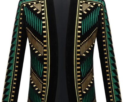 Mens Stylish Court Prince Black Velvet Gold Embroidery Blazer Suit Jacket