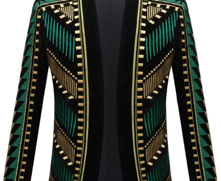 Mens Stylish Court Prince Black Velvet Gold Embroidery Blazer Suit Jacket