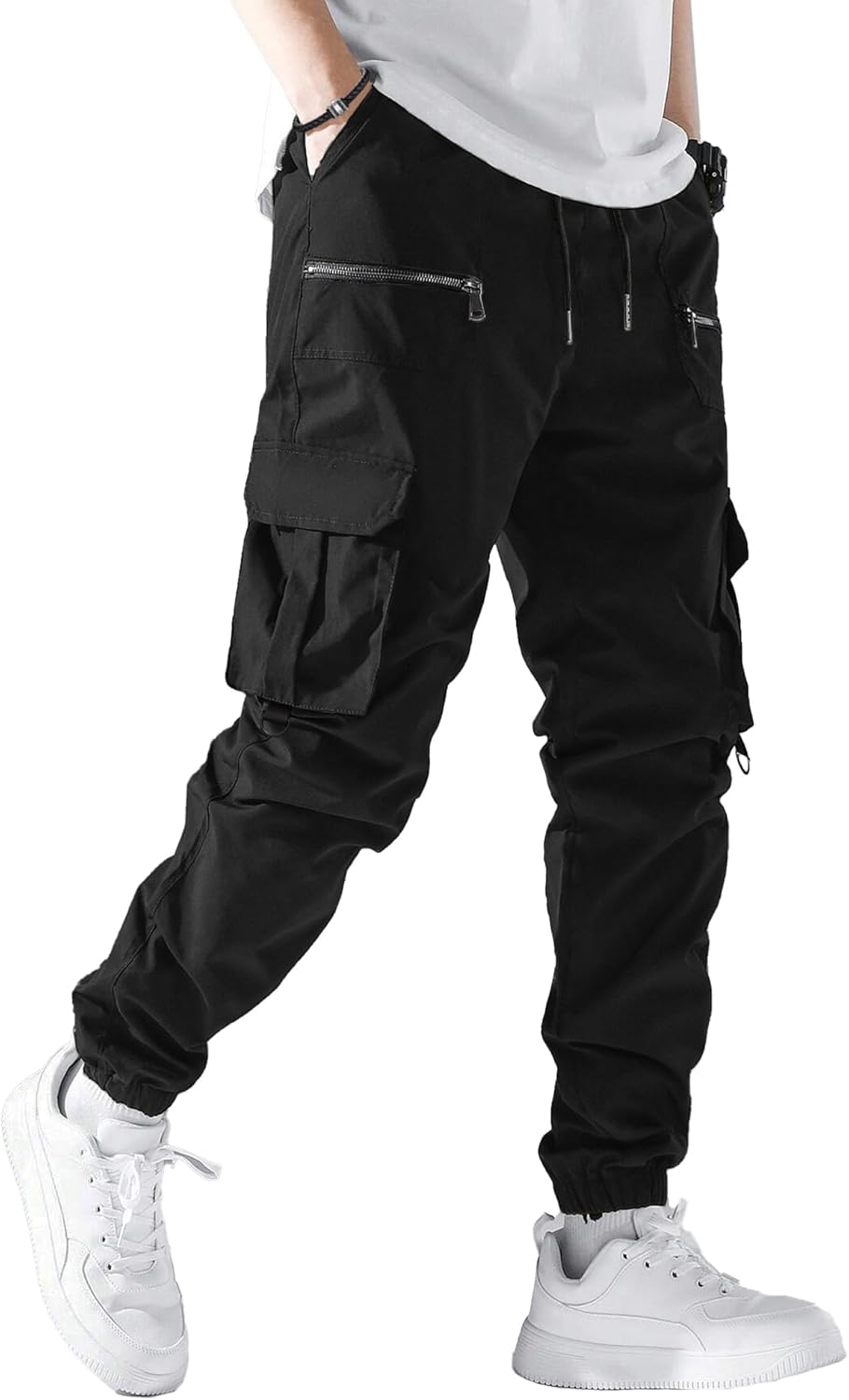 PLEPAN Men’s Casual Cargo Pants Elastic Waist Drawstring Joggers Pants Tapered Sweatpants for Men Multi Pockets