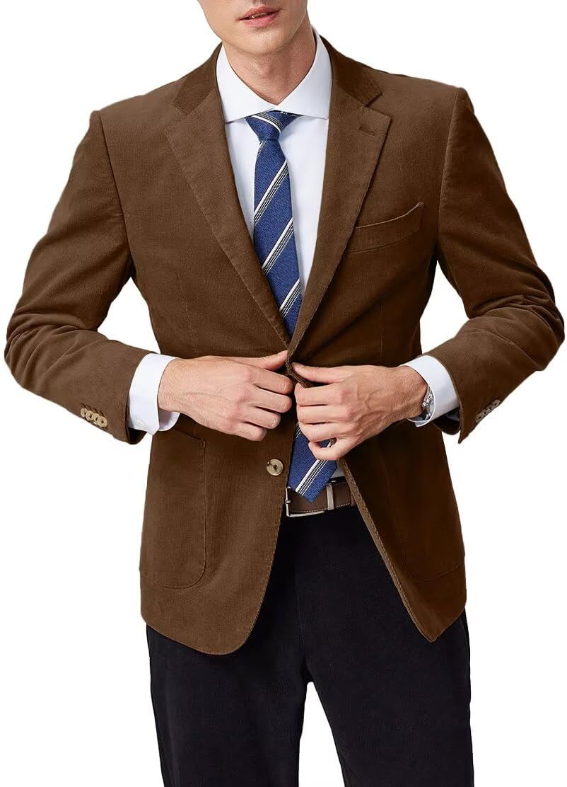Men Corduroy Suit Jacket Slim Fit 2 Button Mens Casual Blazer Vintage Winter Corduroy Sport Coat for Men Work Jackets