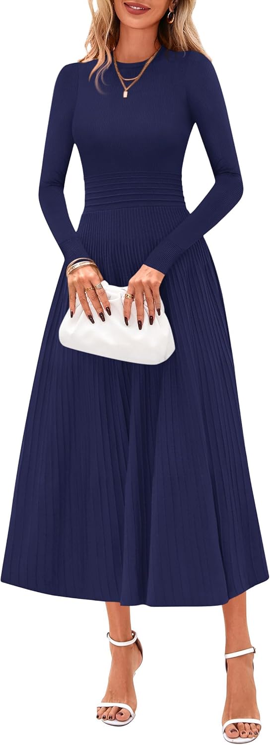 PRETTYGARDEN Womens Sweater Dress 2025 Long Sleeve Elegant Knit A Line Fall Wedding Guest Cocktail Midi Winter Dresses