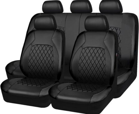 Universal Deluxe Pu Luxury Vinyl Faux Leather Car Seat Covers Full Set, Airbag Compatible, Breathable, Fit for Cars, Trucks, SUV (All Black)