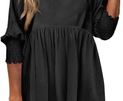 Dokotoo Womens Fall Dresses Casual Tunic Dress Short Sleeve Crew Neck Flowy Babydoll Dress