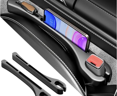 2PCS Car Seat Gap Filler Organizer with Phone Holder,[Upgrade Version] Car Seat Gap Organizer for Prevent Falling,Essential Car Accessories Car Side Seat Gap Filler (Black)