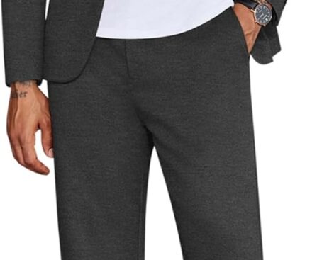 COOFANDY Men’s Suits 2 Piece Slim Fit Suit Set 2 Button Lightweight Casual Knit Blazer Suit Jacket Pants
