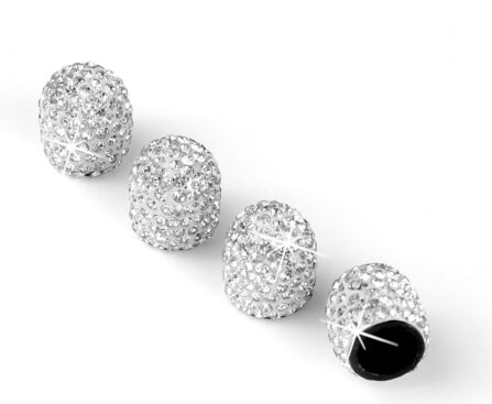 JUSTTOP 4 Pack Handmade Crystal Rhinestone Tire Valve Stem Caps, Wheel Tire Valve, Attractive Dustproof Bling Car Accessories, Universal for Cars, Trucks and Motorcycles-White