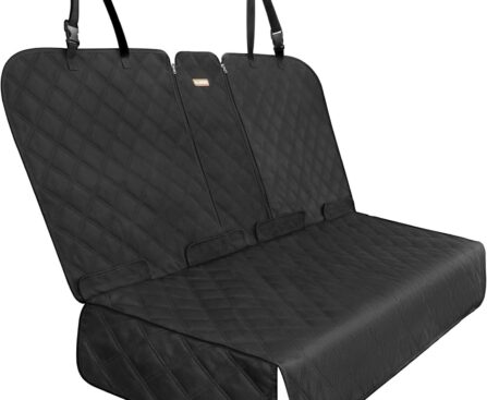 Back Seat Cover – 900D Oxford Waterproof Car Seat Protector, Fits Cars/SUVs/Trucks, Split Bench, Non-Slip, Dog/Kid Proof, Easy Clean(Black)