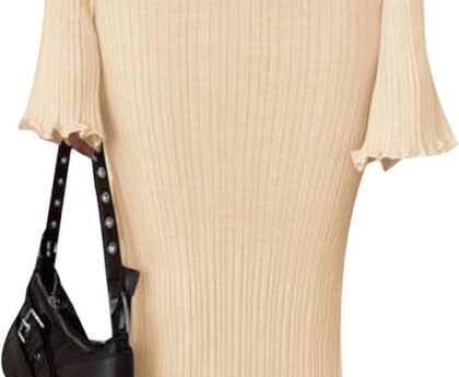 PRETTYGARDEN Sweater Dresses for Women 2025 Fall Bell Long Sleeve Crew Neck Bodycon Maxi Dress Winter Ribbed Knit Outfits