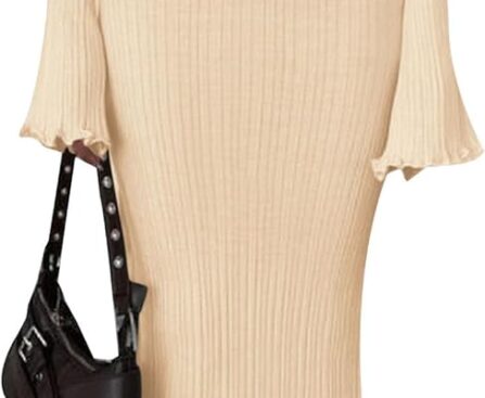 PRETTYGARDEN Sweater Dresses for Women 2025 Fall Bell Long Sleeve Crew Neck Bodycon Maxi Dress Winter Ribbed Knit Outfits