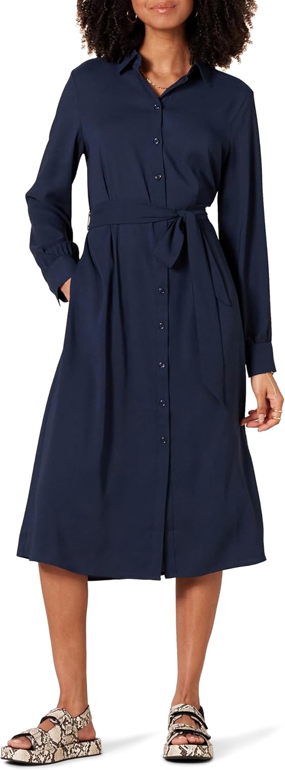 Amazon Essentials Women’s Georgette Long Sleeve Midi Length Shirt Dress