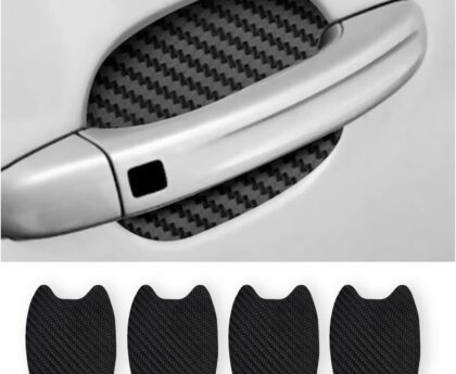 4PCS Sticker, Carbon Fiber Anti-Scratches Car Door Cup Protector, Non-Marking Auto Door Handle Protective Film, Universal for Most Car Handles (Black/4PCS)