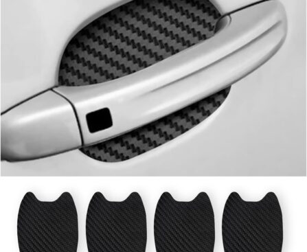 4PCS Sticker, Carbon Fiber Anti-Scratches Car Door Cup Protector, Non-Marking Auto Door Handle Protective Film, Universal for Most Car Handles (Black/4PCS)