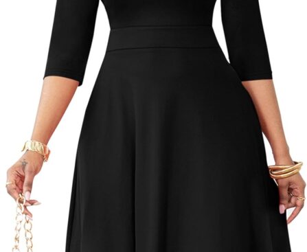 Nmoder Casual Dresses for Women Semi Formal Fit and Flare 3/4 Sleeve A-line Church Work Dress with Pockets