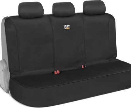 Cat Flexfit Black Rear Seat Cover for Car – Durable Canvas Material Back Car Seat Covers 60/40 Split Bench Protector – Back Seats Cover for Truck & SUV Rear Bench Protector Interior Car Accessories
