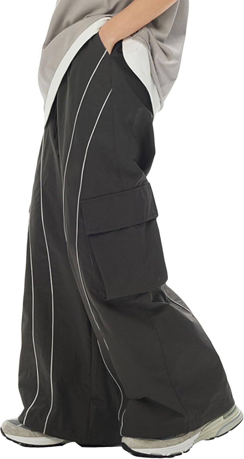 GORGLITTER Men’s Baggy Cargo Pants Wide Leg Sweatpants Loose Streetwear Pants Trousers Parachute Pants