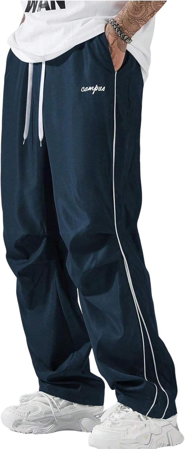 ZAFUL Men’s Parachute Sweatpants Y2k Baggy Track Pants Drawstring Wide Leg Casual Trousers Streetwear