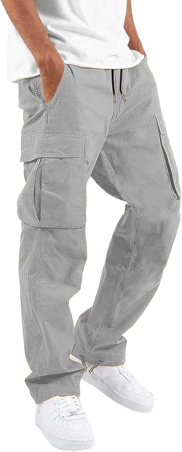 ALLABREVE Mens Casual Joggers Pants Hiking Drawstring Chino Cargo Pants Straight Leg Pants