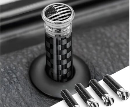 Moly Magnolia 4PCS Car Door Lock Knobs, American Flag Carbon Fiber Door Lock Pin Cover, Decorative Modification Door Lock Bolt Pin Cover, Auto Accessories Universal for SUV, Truck, Van (Black Flag)