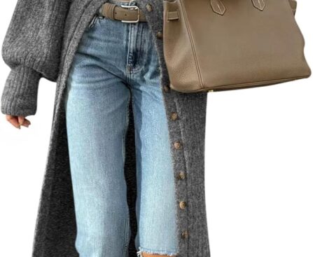 Saodimallsu Womens Long Cardigans V Neck Button Down Chunky Knit Dusters Sweater Coat Fall Trendy Maxi Sweater Dress