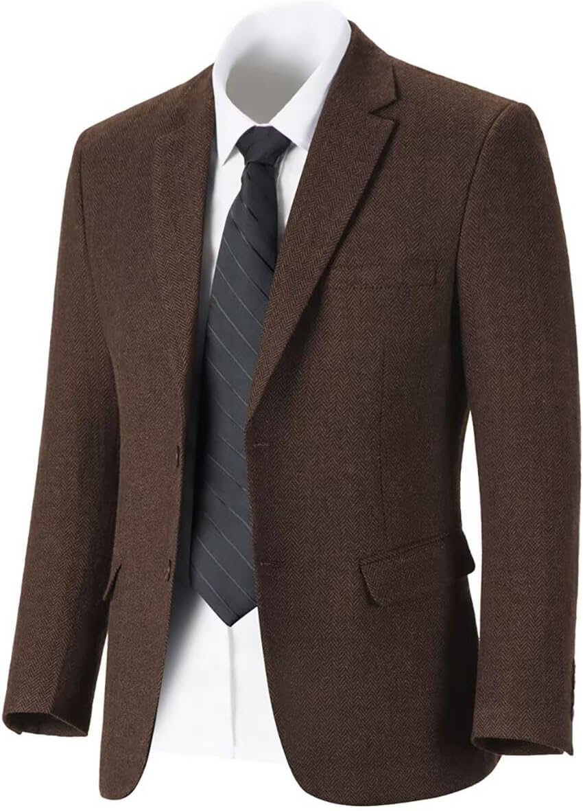 Retro Tweed Men’s Suit Jackets Herringbone Slim Fit Sport Coats Blazer Prom Business Casual Men Tux Jacket Wedding Blazers