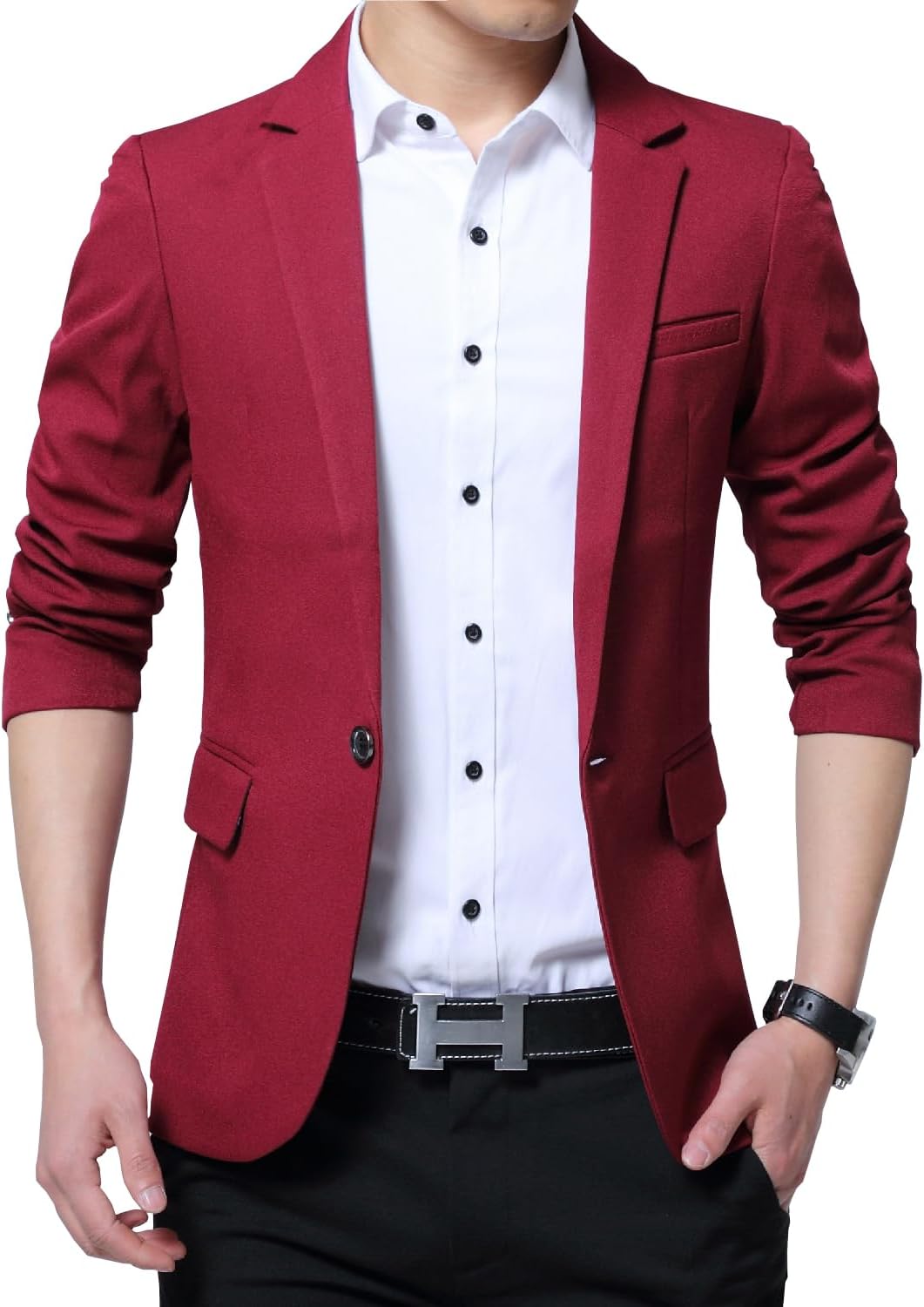 DAVID.ANN Men’s Slim Fit One Button Casual Blazer Jacket
