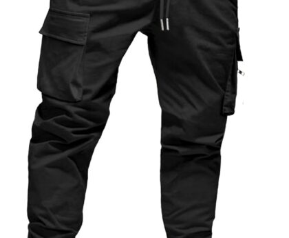 Mens Cargo Jogger Pants Elastic Waist Drawstring Slim Fit with Zipper Pockets Cotton Pants for Men