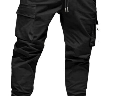 Mens Cargo Jogger Pants Elastic Waist Drawstring Slim Fit with Zipper Pockets Cotton Pants for Men