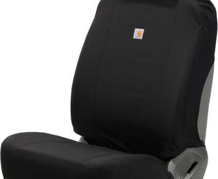 Carhartt Universal Nylon Duck Canvas Fitted Bucket Seat Cover, Durable Seat Protection with Rain Defender, Single, Black