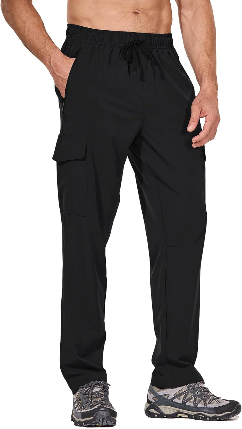 baleaf Men’s Hiking Pants Water Resistant Cargo Quick Dry Travel Elastic Waist with Zip Pockets UPF 50+ for Work Running