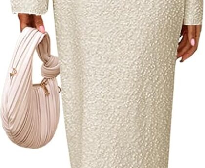 Saodimallsu Womens Long Sleeve Midi Sweater Dress Crew Neck Swiss Dot Soft Knit Casual Fall Trendy Maxi Dresses