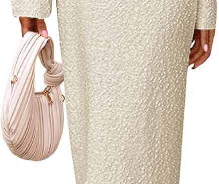 Saodimallsu Womens Long Sleeve Midi Sweater Dress Crew Neck Swiss Dot Soft Knit Casual Fall Trendy Maxi Dresses