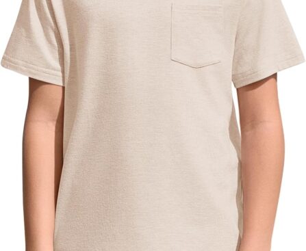 Haloumoning Boys T Shirts Kids Short Sleeve Pocket Shirt Crewneck Summer Basic Tee Tops 5-14 Years