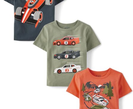 The Children’s Place Baby-Boys and Toddler Sports,Cars,Trucks Short Sleeve Graphic T-Shirts,3 Pack
