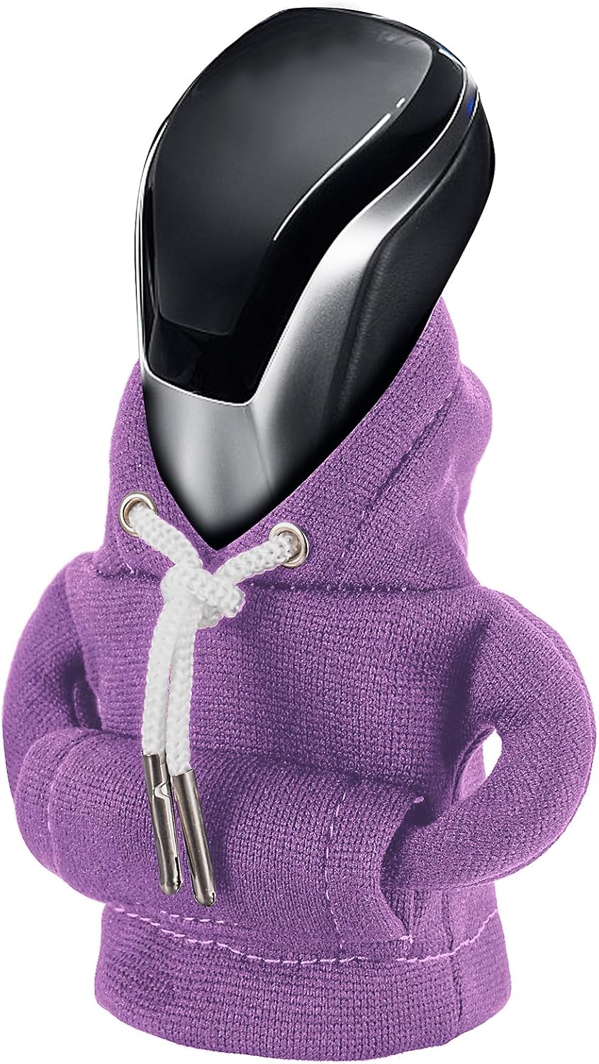 Gear Shift Hoodie, Universal Car Shift Knob Cover, Mini Hoodie for Shifter, Automotive Interior Cute Gadgets Car Accessories and Decorations Purple