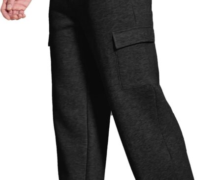 Deyeek Men’s Fleece Cargo Sweatpants Open Bottom Cotton Sweat Pants for Men Thick Jogger Sweatpants Lounge Pants with Pockets