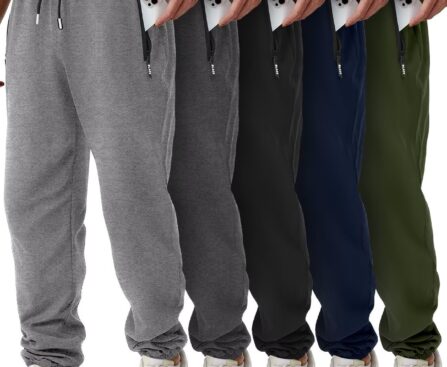 Mens Sweatpants with Zipper Pockets 5 Pack Athletic Joggers for Men Warm Slim Fit Track Workout Running Sweat Pants