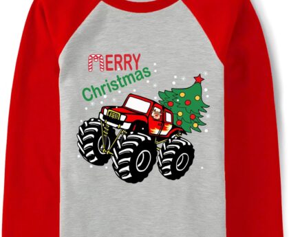Christmas Shirt for Kids Ugly Xmas T-Shirt Santa Reindeer Raglan Long Sleeve Top Monster Truck Tractor Tee Boys 2-12T