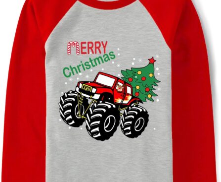 Christmas Shirt for Kids Ugly Xmas T-Shirt Santa Reindeer Raglan Long Sleeve Top Monster Truck Tractor Tee Boys 2-12T